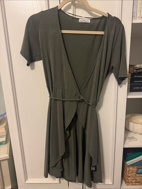 Dainty Hooligan Olive Wrap Mini Dress